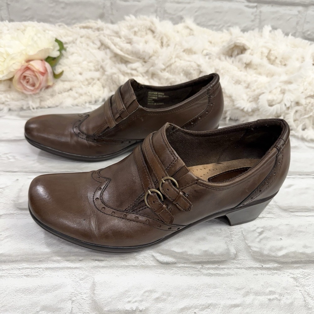 Earth Origins Carma 5 Women's 10M Brown Leather Wingtip Mary Jane Slip On Heels - Picture 6 of 13